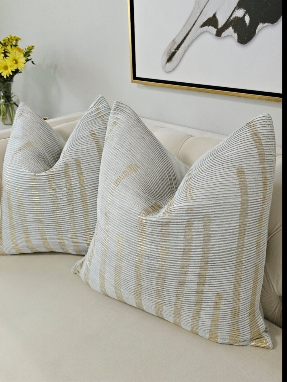 Designer Gold-Accented Aqua Decorative Throw Pillow - Set of 2 22×22
